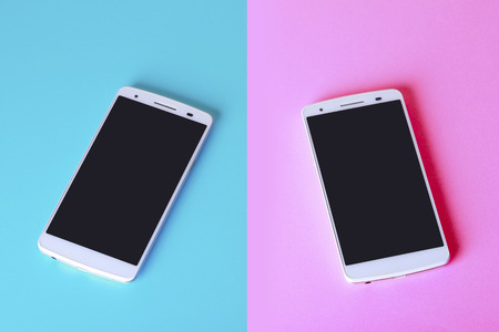 Smartphones with a colorful backgroundの写真素材