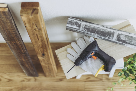 diy tools and wood boardの写真素材