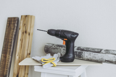 diy tools and wood boardの写真素材