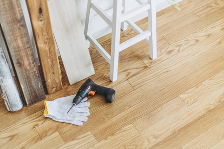 diy tools and wood boardの写真素材