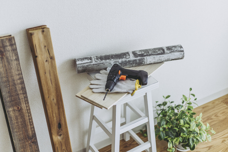 diy tools and wood boardの写真素材
