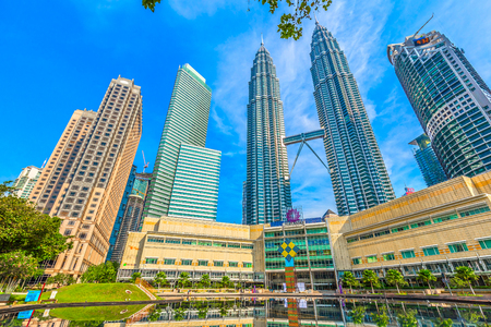 Kuala Lumpur, Malaysia -  May 14,2018 - Petronas Towers and KLCC.Petronas Towers is a high-rise building in Kuala Lumpur, Malaysia.This tower was built in 1998.height is 452 m.のeditorial素材