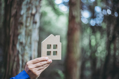 Wooden background and residential model