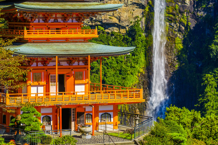 Pagoda of Seiganto-ji Temple at Nachi Katsuura with Nachi fall,Wakayama Japanのeditorial素材