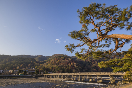 Kyoto, Japan - November 27, 2018: Togetsukyo Bridge in Arashiyama Kyoto Japan.