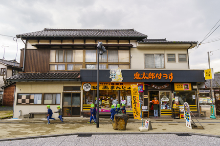 Tottori, Japan - December 18, 2018: Mizuki Shigeru Road at Sakaiminato, Tottori, Japan.Shigeru Mizuki is a Japanese manga anime writer, most known for Gegege no Kitaro.