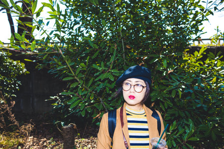 Japanese female traveler, natural background