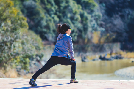asian woman with sporty casual clothingの写真素材