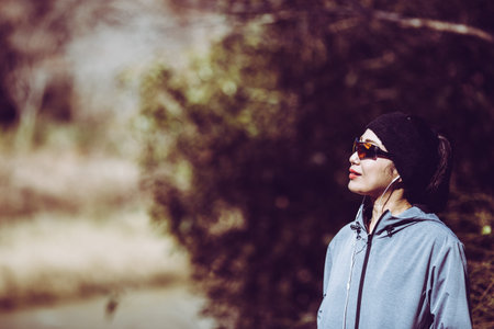 asian woman with sporty casual clothing