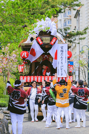 Hyogo, Japan - 14 April 2018 - Takarazuka danjiri parade at Hyogo Japan.Danjiri Matsuri are cart-pulling festivals held in Japan.のeditorial素材