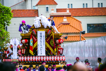 Hyogo, Japan - 14 April 2018 - Takarazuka danjiri parade at Hyogo Japan.Danjiri Matsuri are cart-pulling festivals held in Japan.のeditorial素材