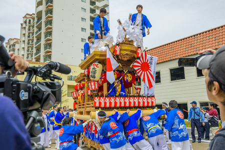 Hyogo, Japan - 14 April 2018 - Takarazuka danjiri parade at Hyogo Japan.Danjiri Matsuri are cart-pulling festivals held in Japan.のeditorial素材