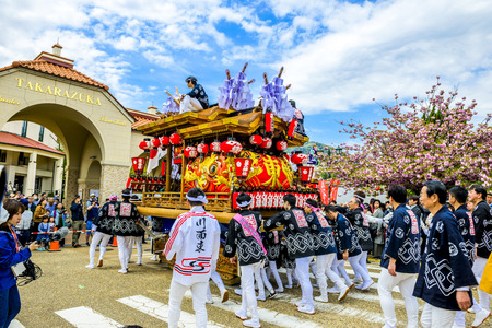 Hyogo, Japan - 14 April 2018 - Takarazuka danjiri parade at Hyogo Japan.Danjiri Matsuri are cart-pulling festivals held in Japan.のeditorial素材