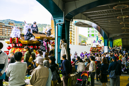 Hyogo, Japan - 14 April 2018 - Takarazuka danjiri parade at Hyogo Japan.Danjiri Matsuri are cart-pulling festivals held in Japan.のeditorial素材