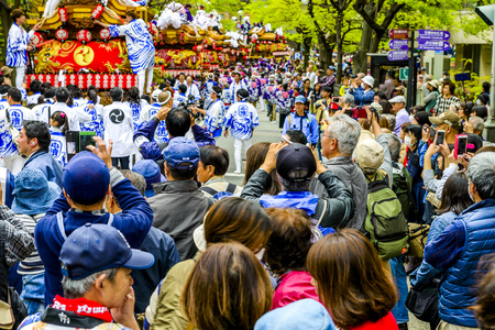Hyogo, Japan - 14 April 2018 - Takarazuka danjiri parade at Hyogo Japan.Danjiri Matsuri are cart-pulling festivals held in Japan.のeditorial素材