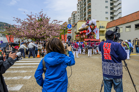 Hyogo, Japan - 14 April 2018 - Takarazuka danjiri parade at Hyogo Japan.Danjiri Matsuri are cart-pulling festivals held in Japan.のeditorial素材