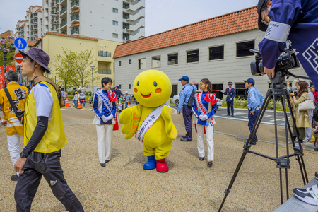 Hyogo, Japan - 14 April 2018 - Takarazuka danjiri parade at Hyogo Japan.Danjiri Matsuri are cart-pulling festivals held in Japan.のeditorial素材