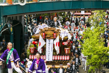 Hyogo, Japan - 14 April 2018 - Takarazuka danjiri parade at Hyogo Japan.Danjiri Matsuri are cart-pulling festivals held in Japan.のeditorial素材