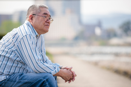 Outdoor Asian senior maleの写真素材