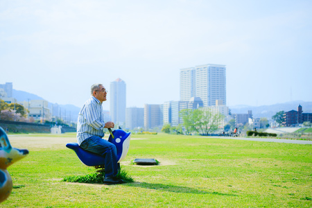 Outdoor Asian senior maleの写真素材