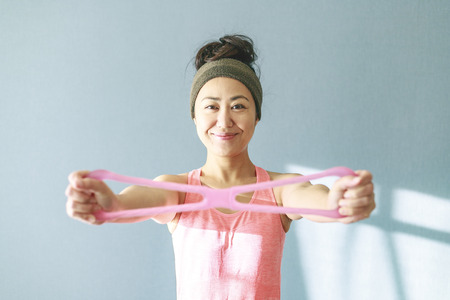 smiling sporty femaleの写真素材