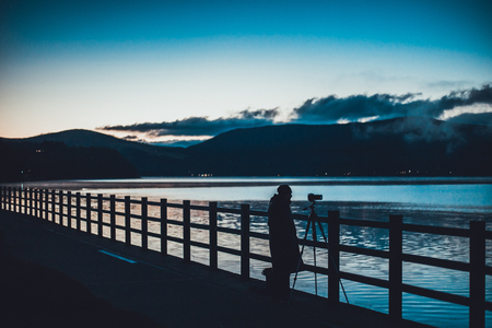 Lake and camera shootingの写真素材