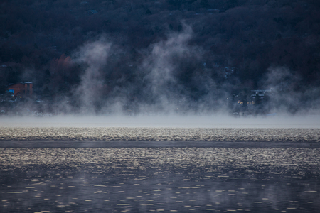Lake and morning fogの写真素材
