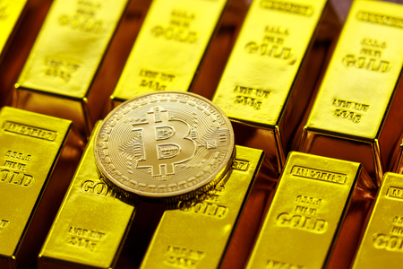 Bit coins and goldの写真素材