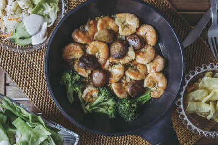 Shrimp and oil dishesの写真素材