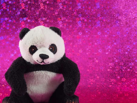 Panda Bear Doll on the Pink Bokeh Backgroundの写真素材