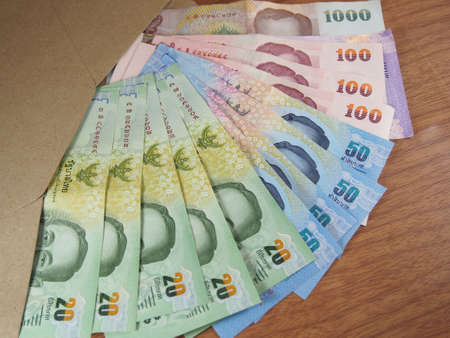 Thai Baht Money, Arranged Banknotes in Brown Envelopeの写真素材