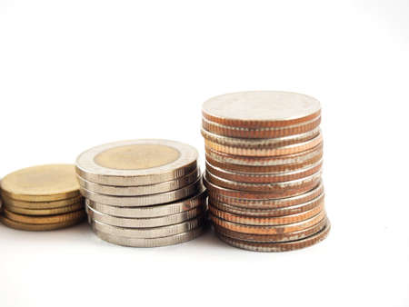 Financial business, Thai money, pile of coins, isolated on white backgroundの写真素材