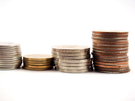 Economic, finance, banking, pile of coins, Thai money, isolated on white backgroundの写真素材