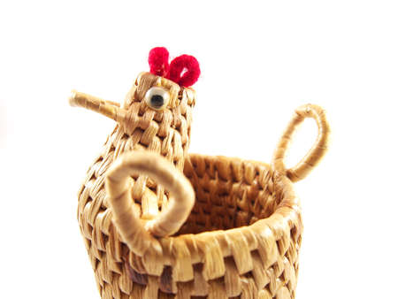 Chicken head shape on basket, weave from dried water hyacinth, handicraft by group of housekeeper,の写真素材