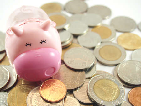 Piggy, save and collected coins, thai baht moneyの写真素材