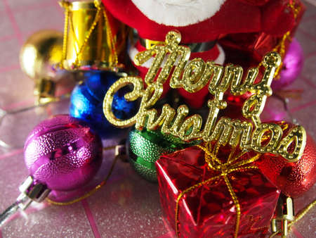 Merry Christmas tag, colorful ornaments of festivalの写真素材
