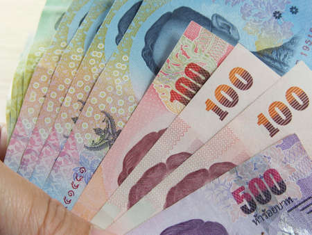 Pile of banknotes, Thai baht money, earn and save money, financial economyの写真素材