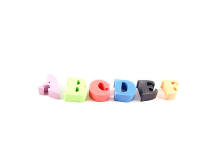 Colorful eraser, created beginning english letters, stationery, isolate on white backgroundの写真素材