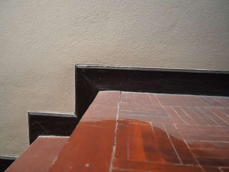 Dust, cobweb on brown wood stairの写真素材