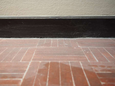 Spiderweb, dust on wood parquet backgroundの写真素材