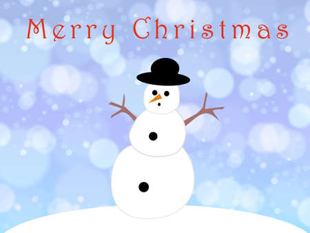 Snowman on a blue christmas cardの写真素材