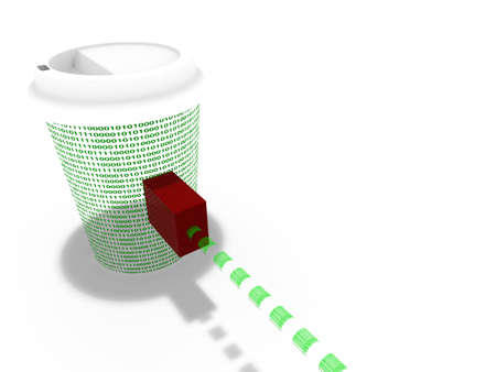 Coffee cup with zeros and ones connected to the internet  as a concept for Internetの写真素材