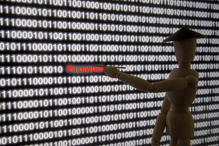 Chinese black hat hacker steals password from computer screen concept