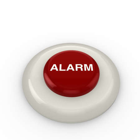 Round red alarm button on white backgroundの写真素材