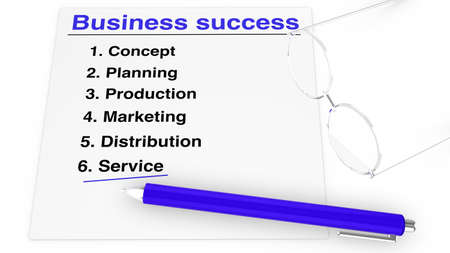 List of steps for business success with specs and penの写真素材