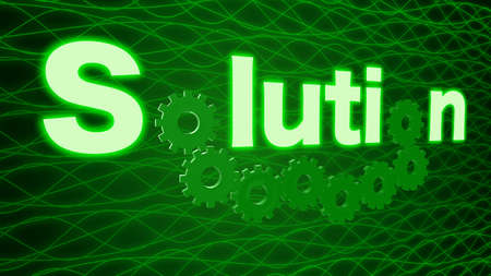 Solution concept green with cogs replacing the o in the wordの写真素材