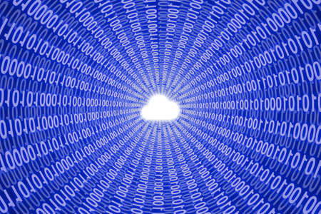 White digital cloud in blue data streamの写真素材