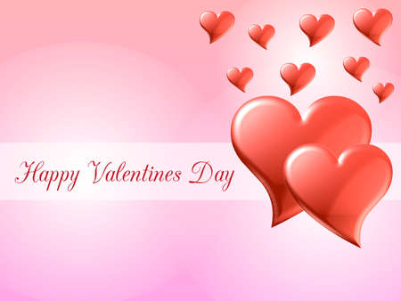 Happy valentines day card with flying hearts on pinkの写真素材
