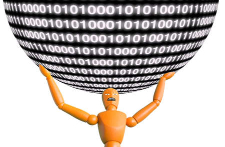 Big data concept puppet carries a huge data ballの写真素材