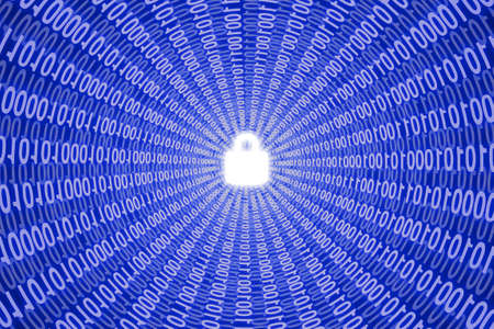 White digital lock in blue data streamの写真素材